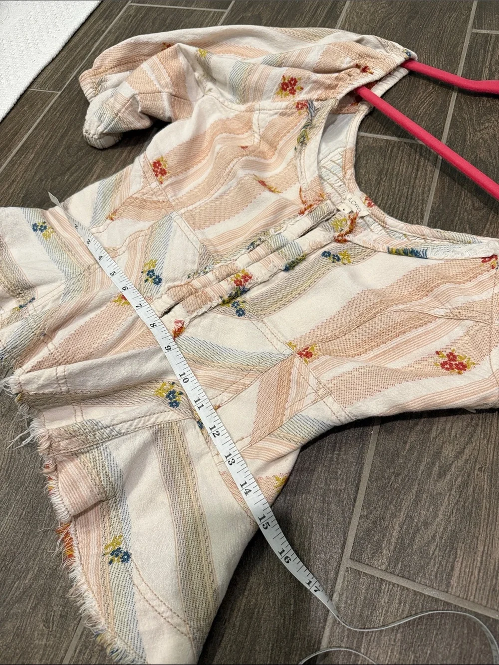 Peplum Puff-Sleeve Floral Stripe Top in Cream